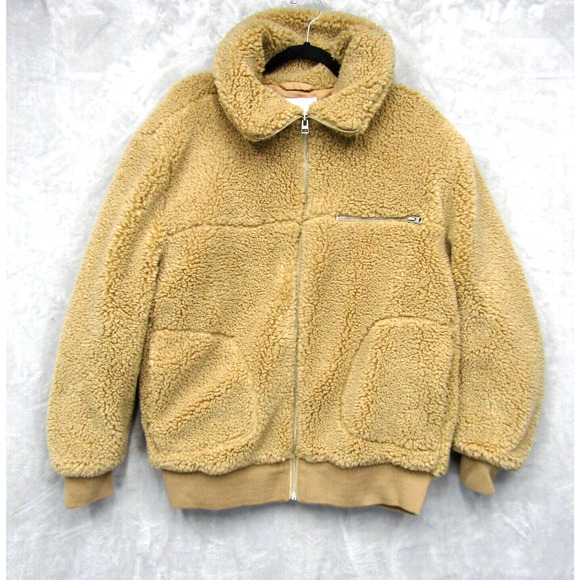 Aritzia Wilfred Free Tan Teddy Sherpa Long Sleeve Bomber Jacket Size Medium - Picture 1 of 10